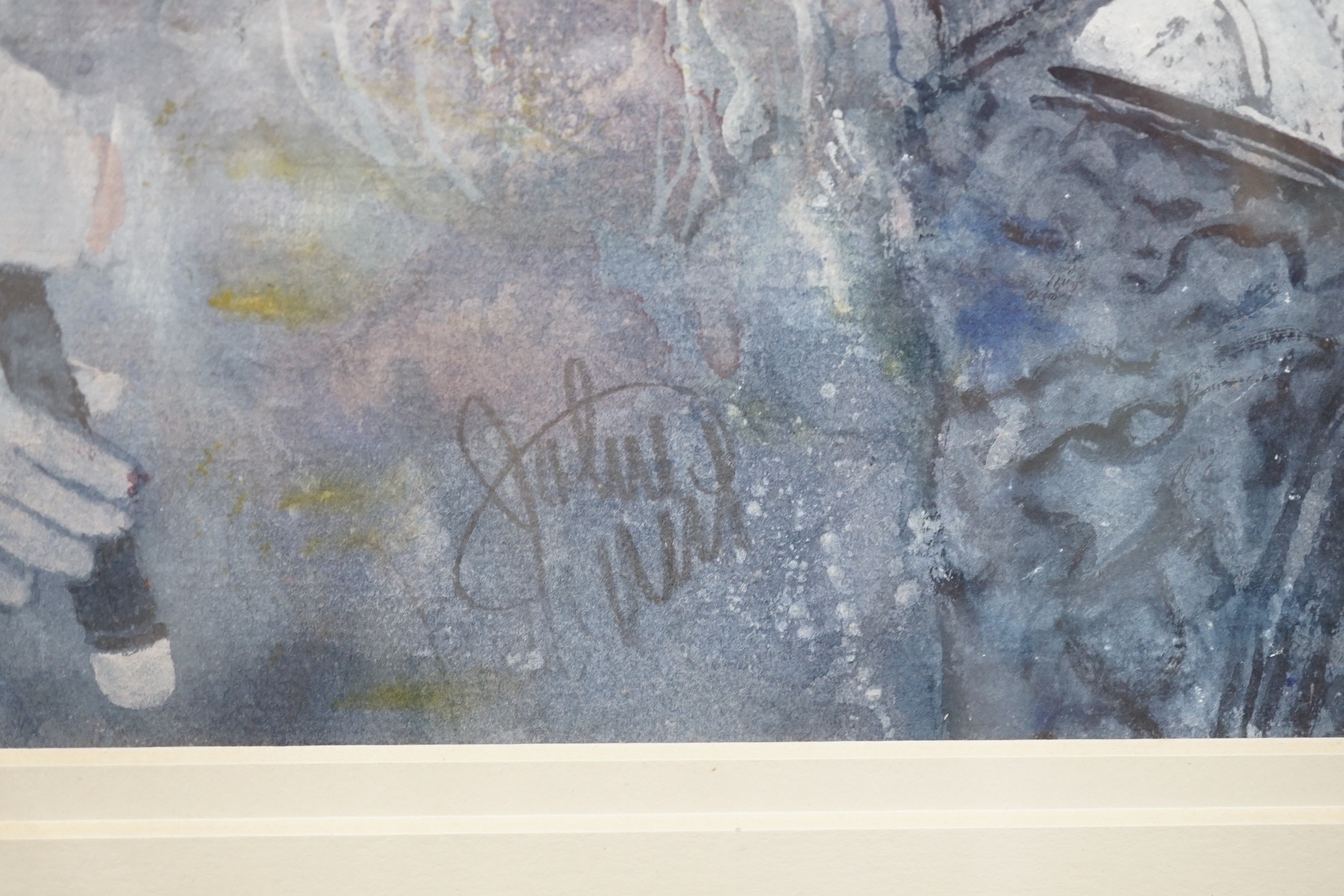 John Uht R.I. (1924-2010), watercolour, 'Fare una Canzone, Mustapha', signed, with Exhibition label verso, 21 x 29.5cm